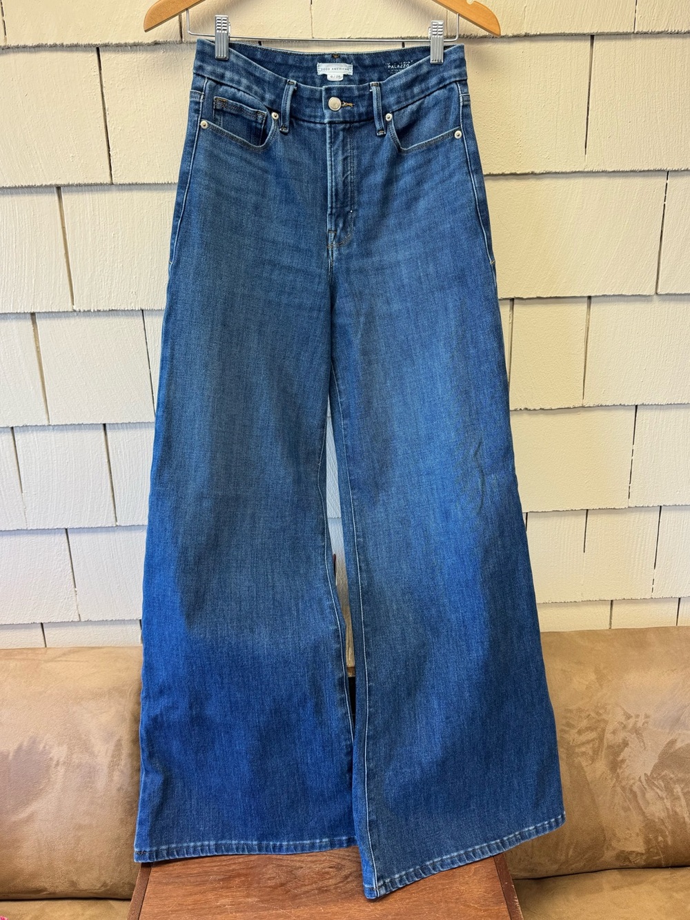 Good American Good Waist Palazzo Wide Leg Denim Jeans Indigo Blue Size 6 or 28